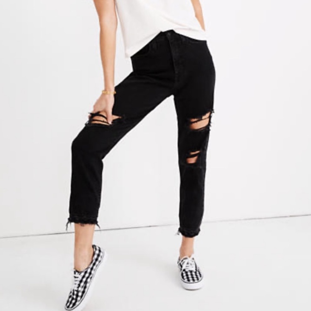 Madewell black distressed black mom jeans